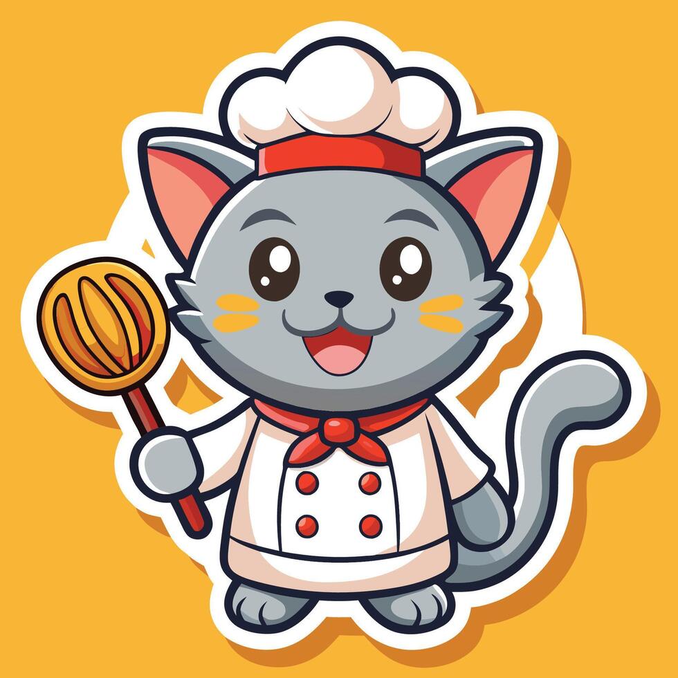 Animated Sticker of an Amiable Cat Chef Wearing an Apron vector