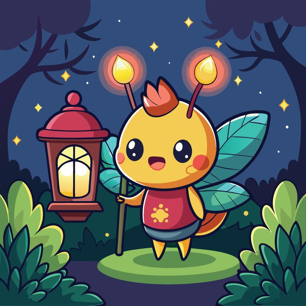 Cartoon Firefly Illuminating a Peaceful Night with Its Glow vector