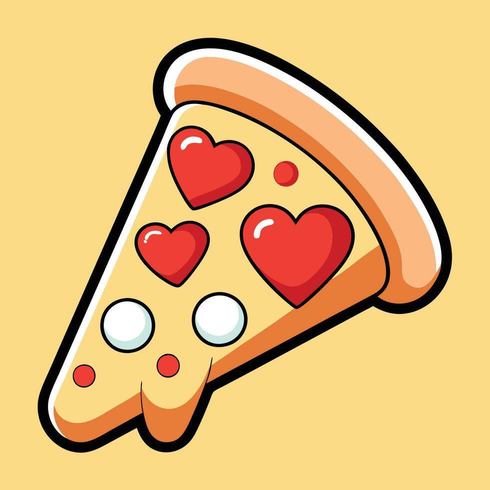 Heart Shaped Cartoon Pizza Slice Sticker for Social Media vector