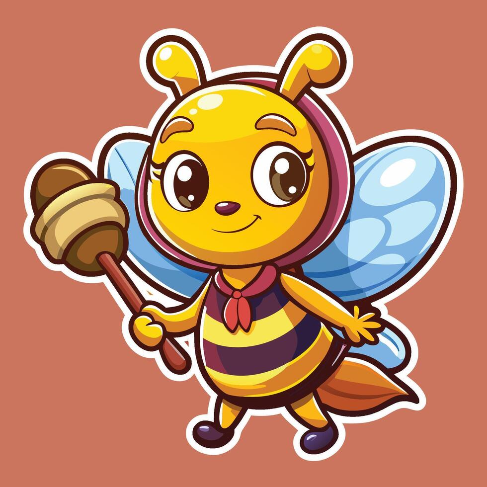 Animated Sticker of a Cheerful Bee Carrying a Miniature Honey Spoon vector