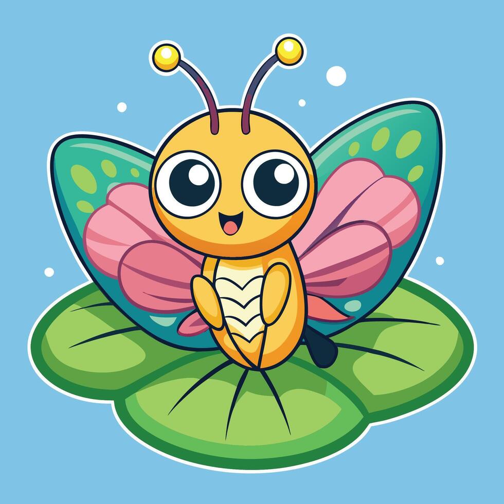 Cartoon Butterfly Gracefully Perched on a Lily Pad vector