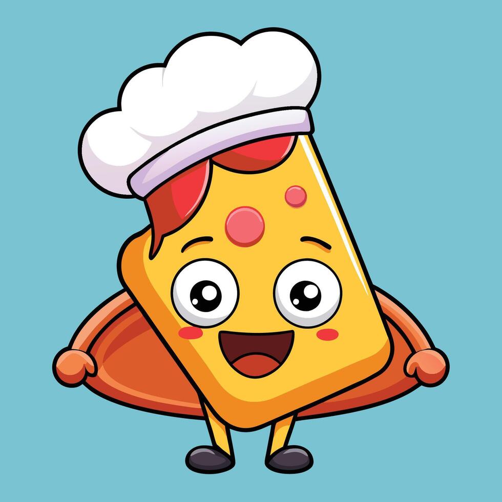Hilarious Cartoon Pizza Slice with a Tiny Chef s Hat vector