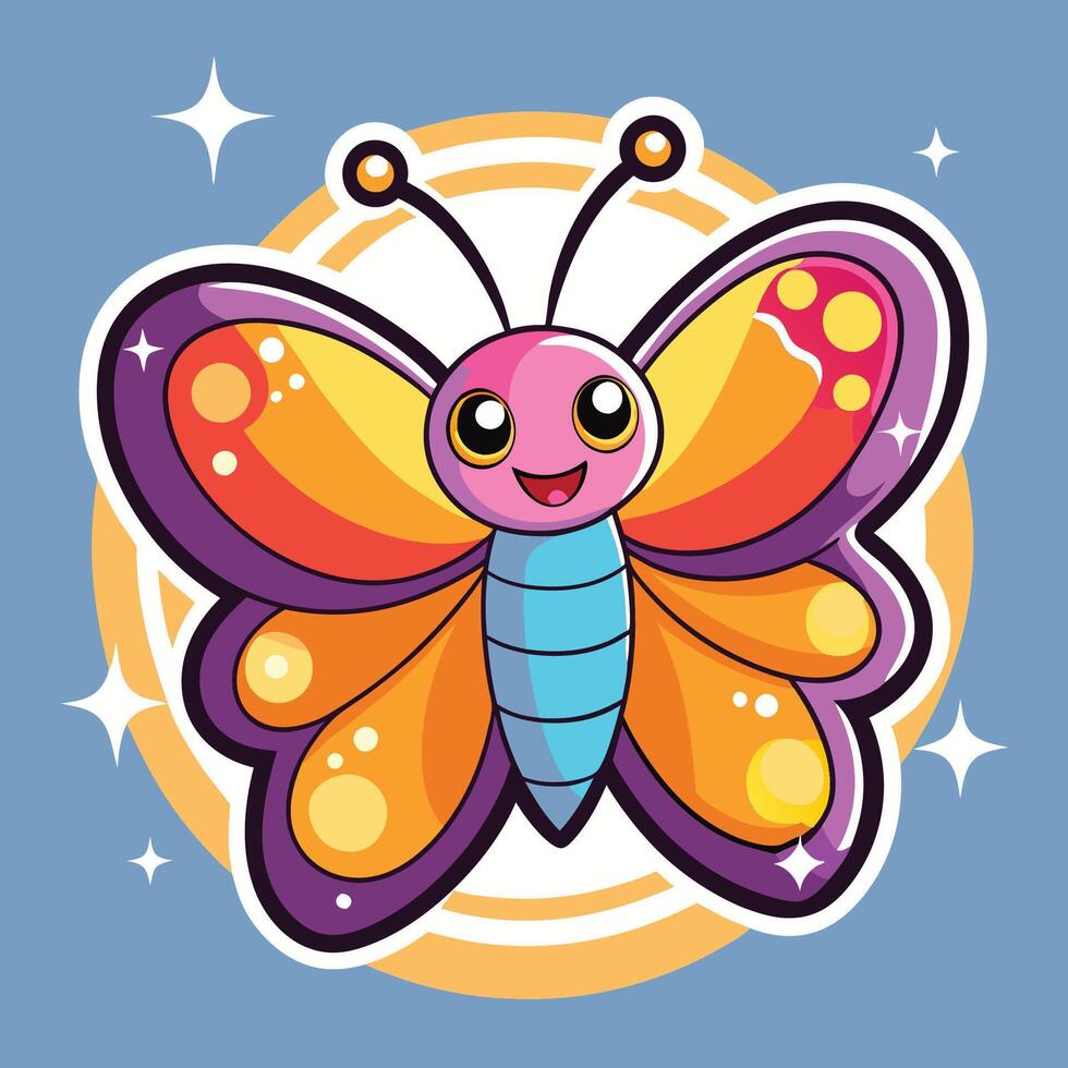 Sparkling Dust Cartoon Butterfly Sticker Design for Digital Art vector