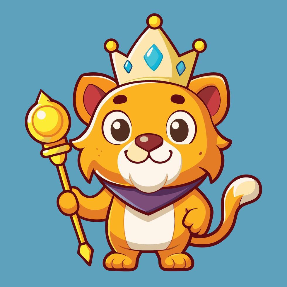 Playful Lion Cub Sticker A Cartoon Delight in a Crown vector