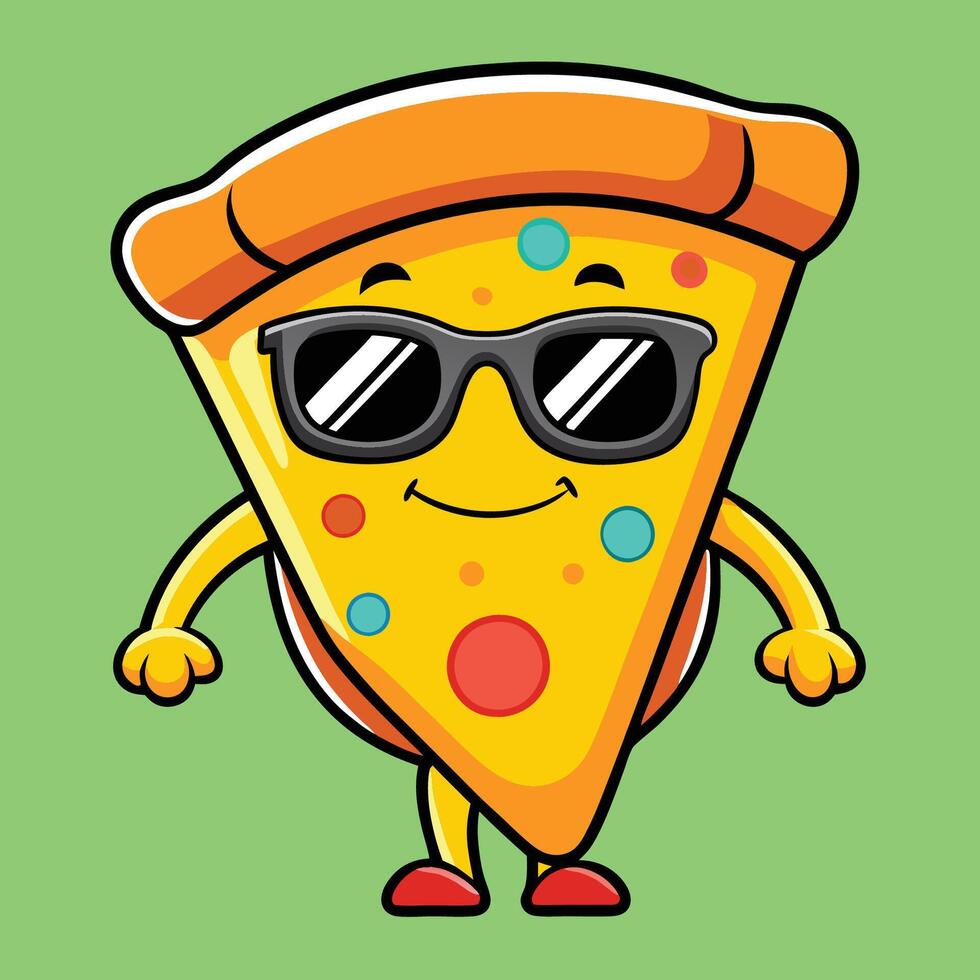 Cartoon Pizza Slice Character with Sunglasses A Delightful Visual Treat vector