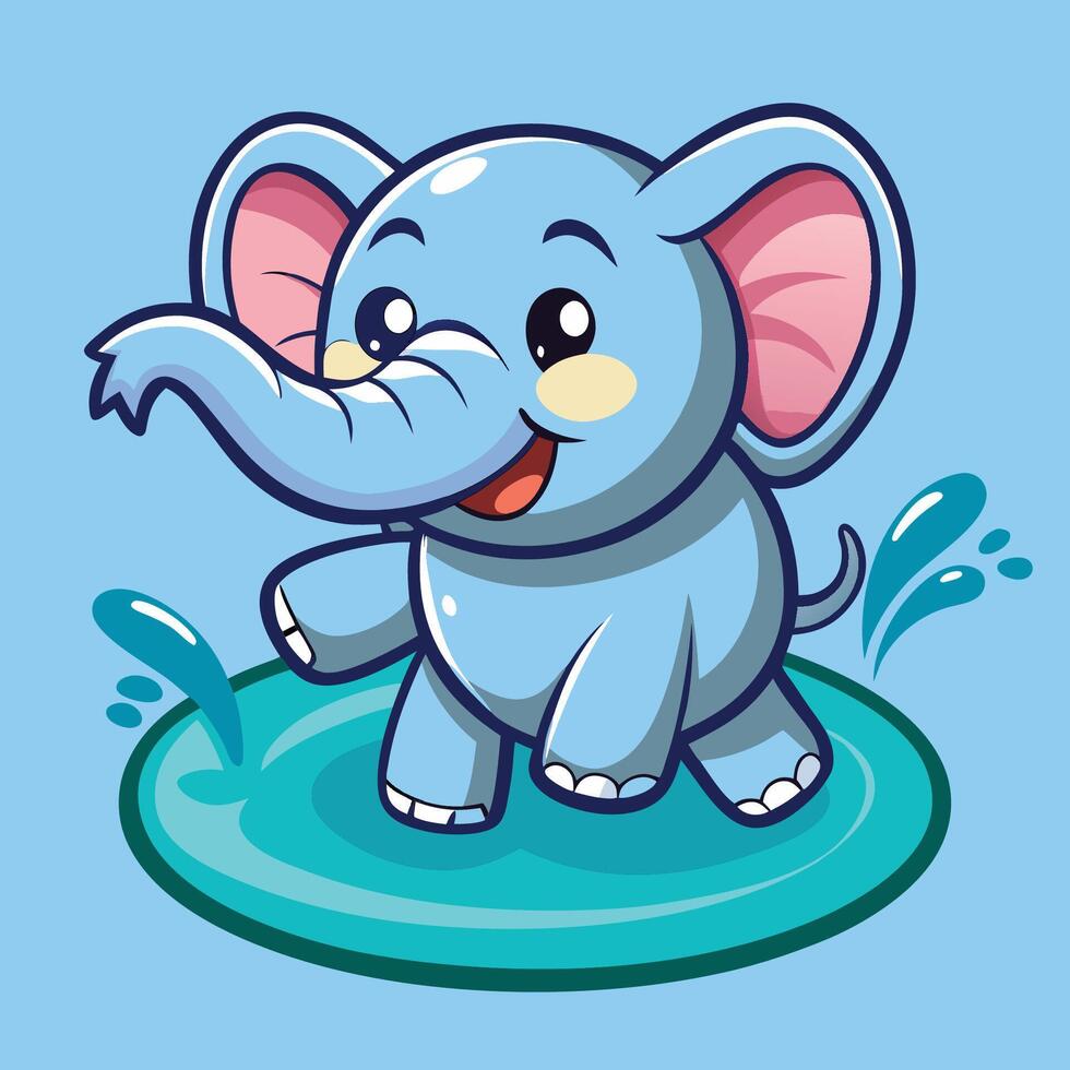 Playful Elephant Splashes in a Cartoonish Water Adventure vector