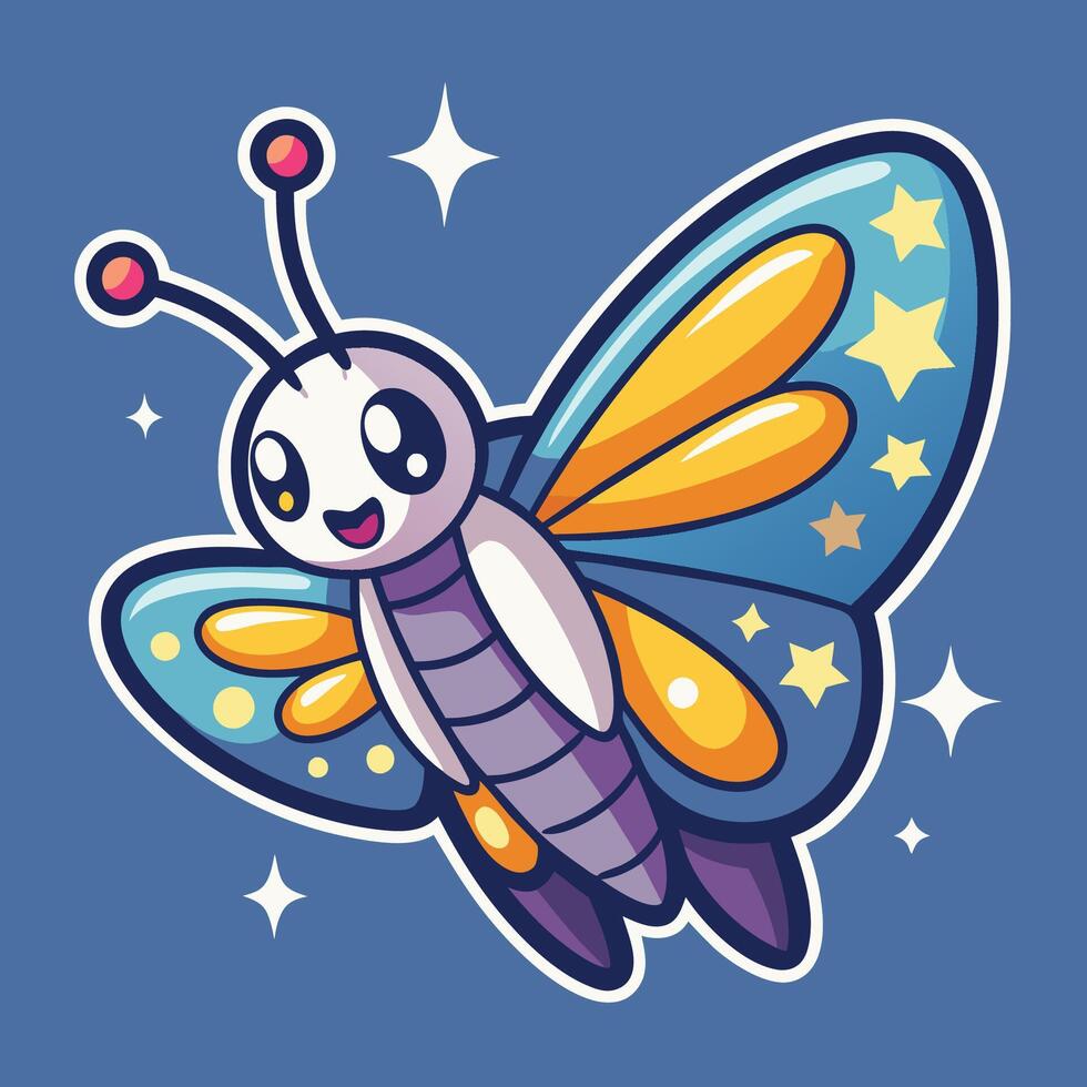 Cartoon Sticker of a Vibrant Butterfly Gracefully Fluttering amidst Shimmering Sparkles vector