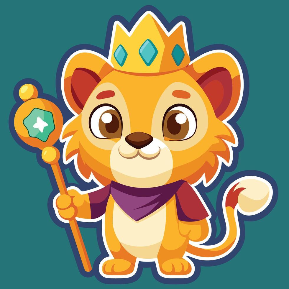 Playful Lion Cub Cartoon Sticker with a Mighty Roar vector