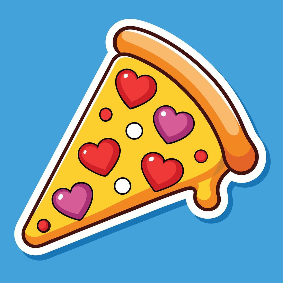 Cartoon Style Pizza Slice Sticker with Heart Accents vector