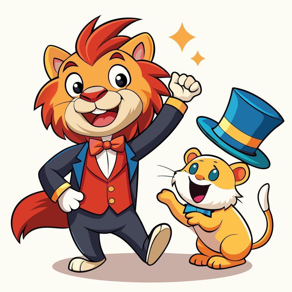 Playful Lion Adorned with Magical Hat in Cartoon Sticker vector
