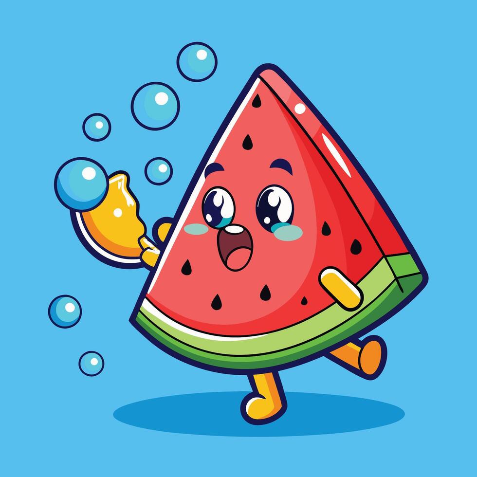 Cartoon Watermelon Sticker Blowing a Kiss with Joyful Expression vector
