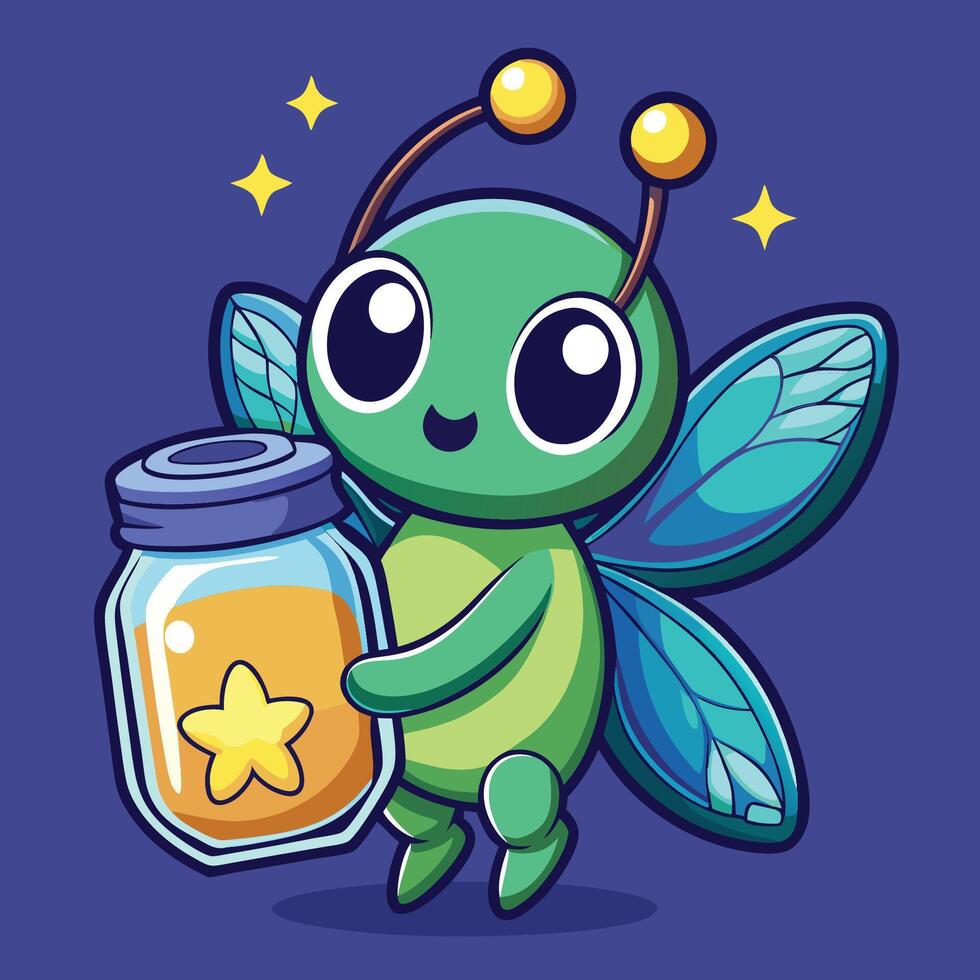 Cartoon Firefly Holding a Glowing Jar of Stardust vector