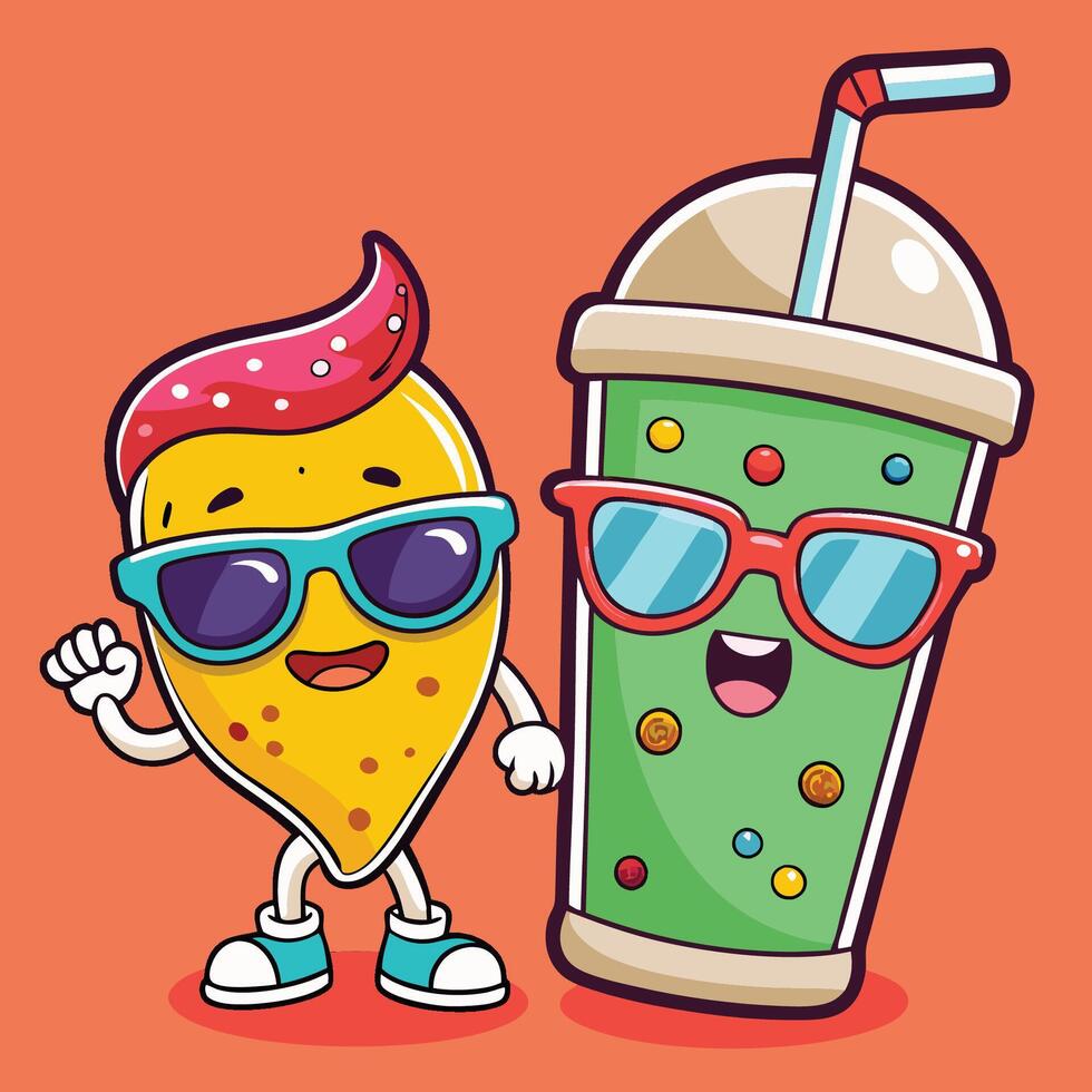 Cheeky Smoothie Cup with Shades A Cartoon Sticker Delight vector