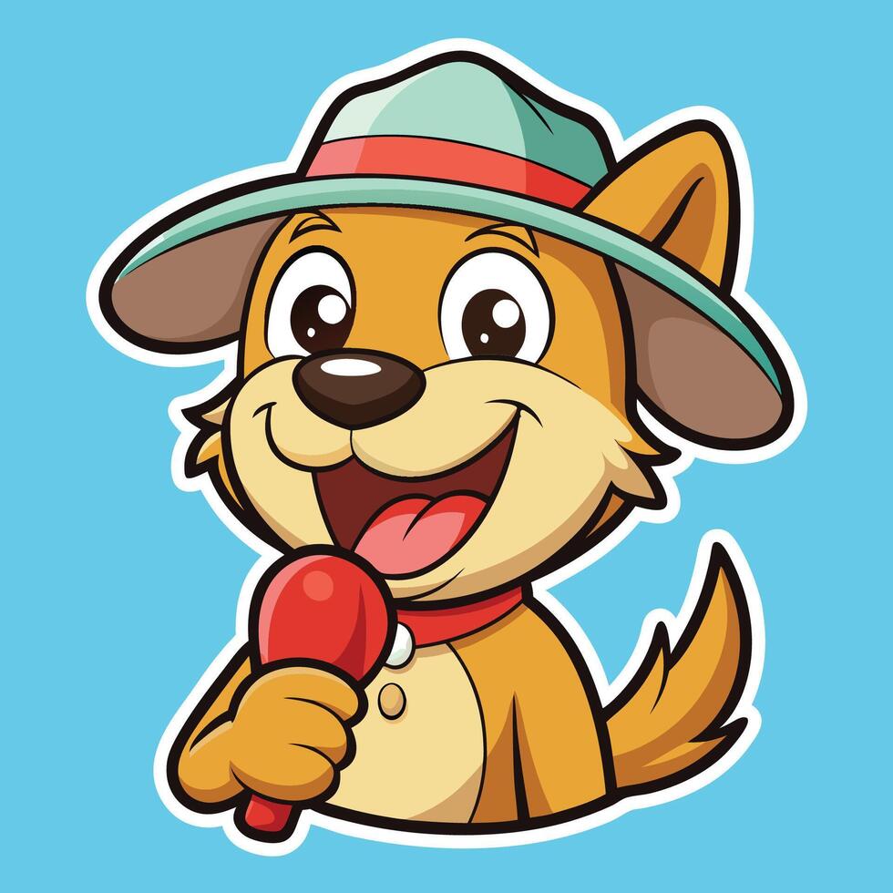 Cute Cartoon Dog Wearing a Sunhat Sticker with a Smiling Expression vector