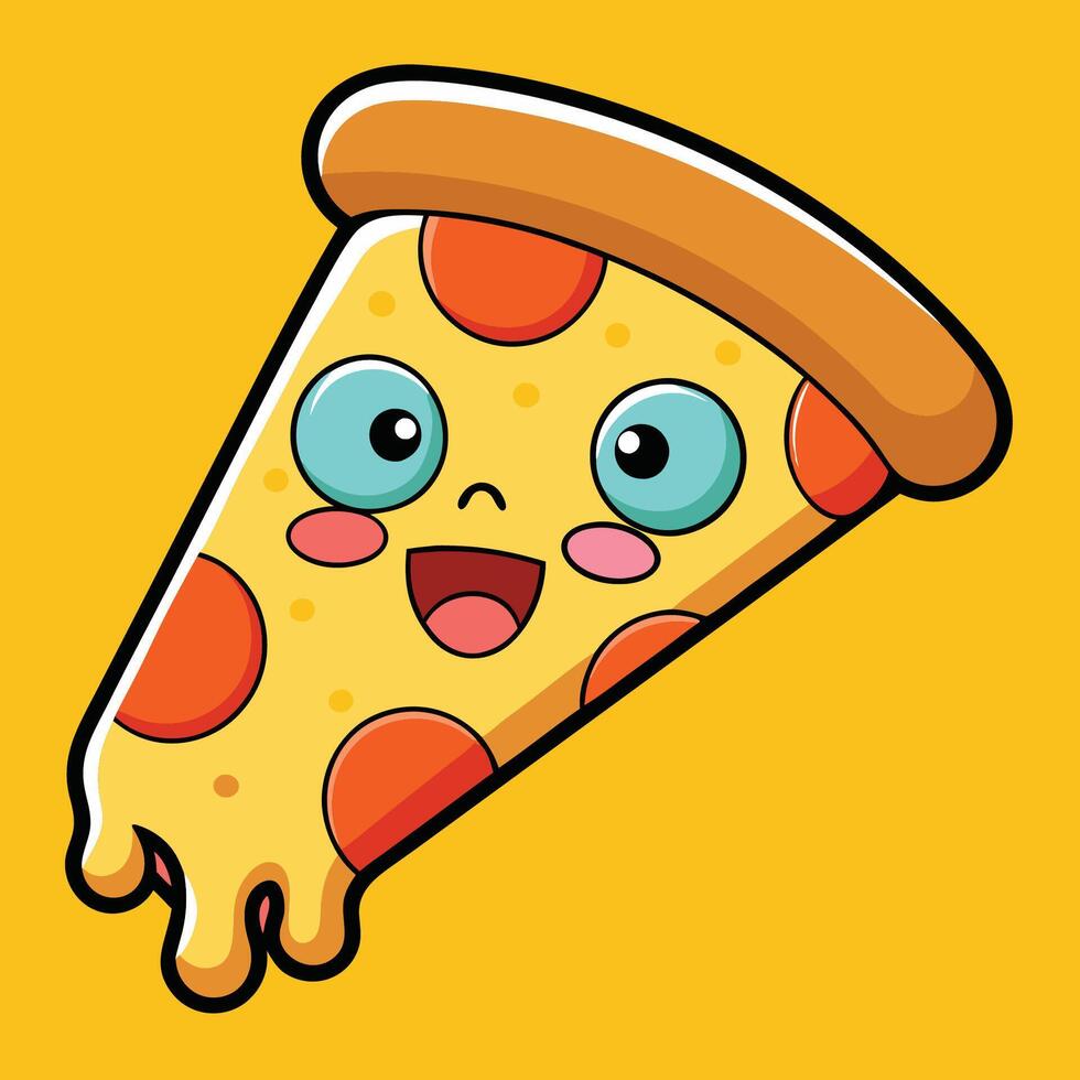 Cute Cartoon Pizza Slice Character with Pepperoni Eyes, Winking vector