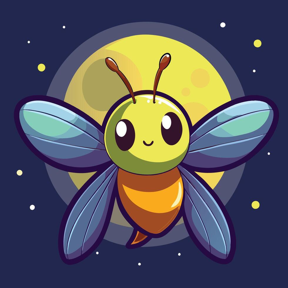 Glowing Firefly Beneath a Full Moonlit Sky vector