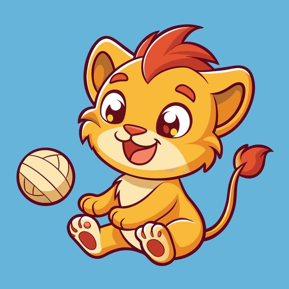 Playful Cartoon Lion Cub Frolicking with Three Objects vector