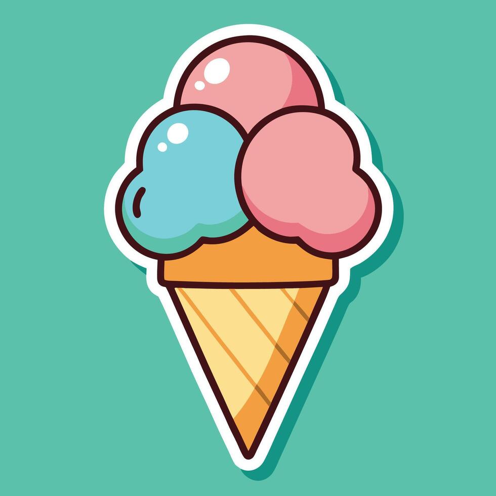 Adorable Cartoon Double Scooped Ice Cream Cone Sticker vector