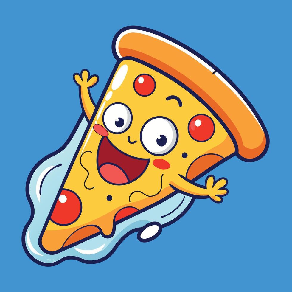 Cartoon Pizza Slice Flaunting Its Deliciousness Mid Air vector