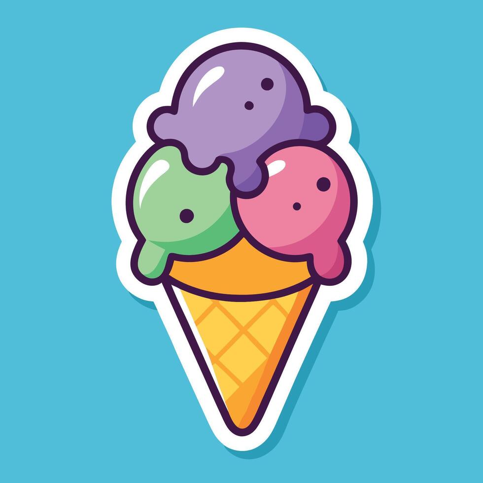 Cartoon Sticker of an Ice Cream Cone with Double Scoops vector
