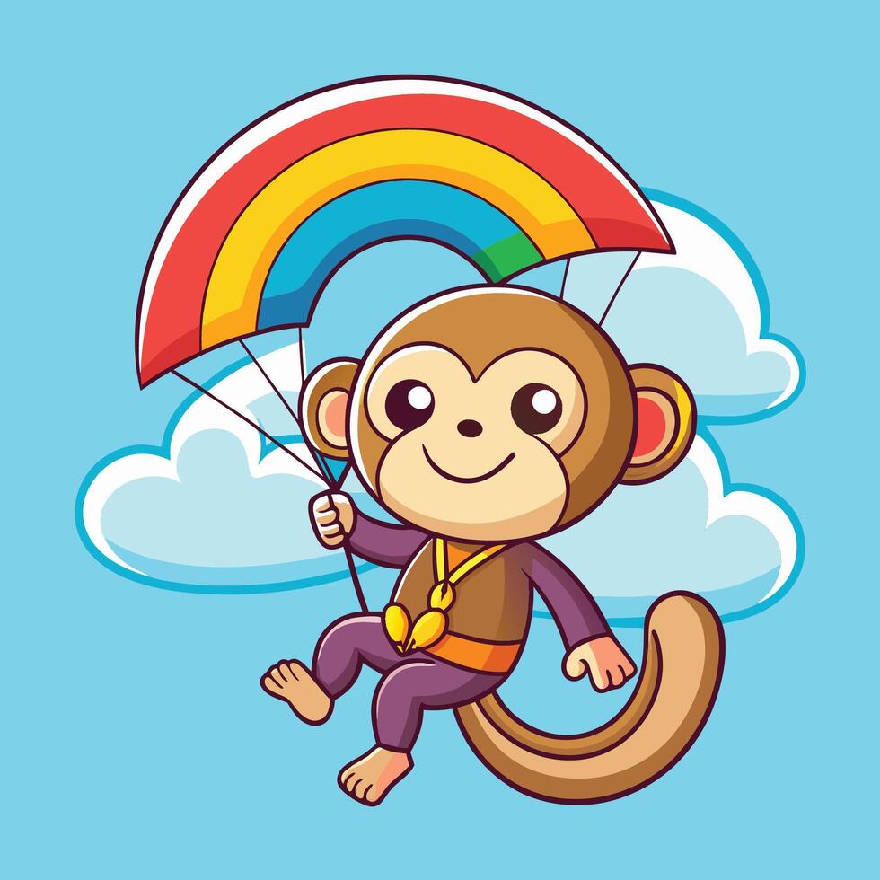 Animated Monkey Holding a Rainbow Sticker with Playful Expression vector