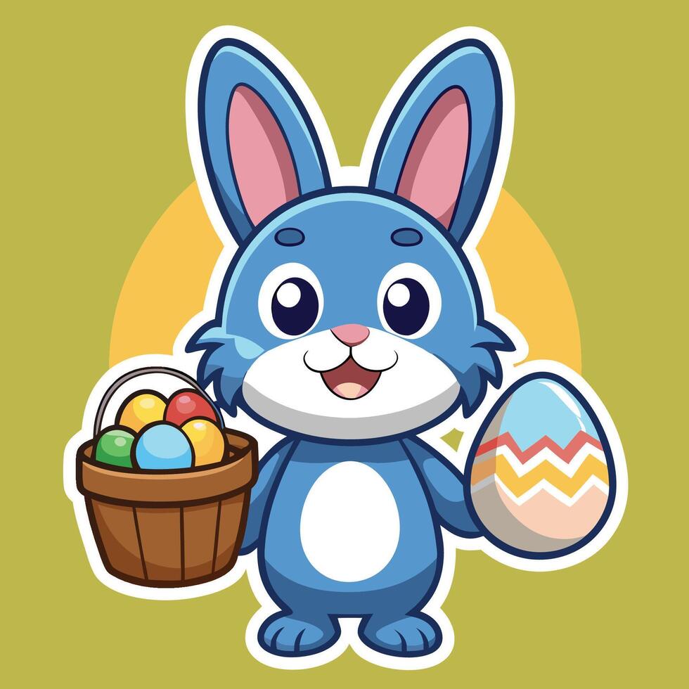 Adorable Cartoon Bunny Holding a Basket of Vibrant Easter Eggs vector