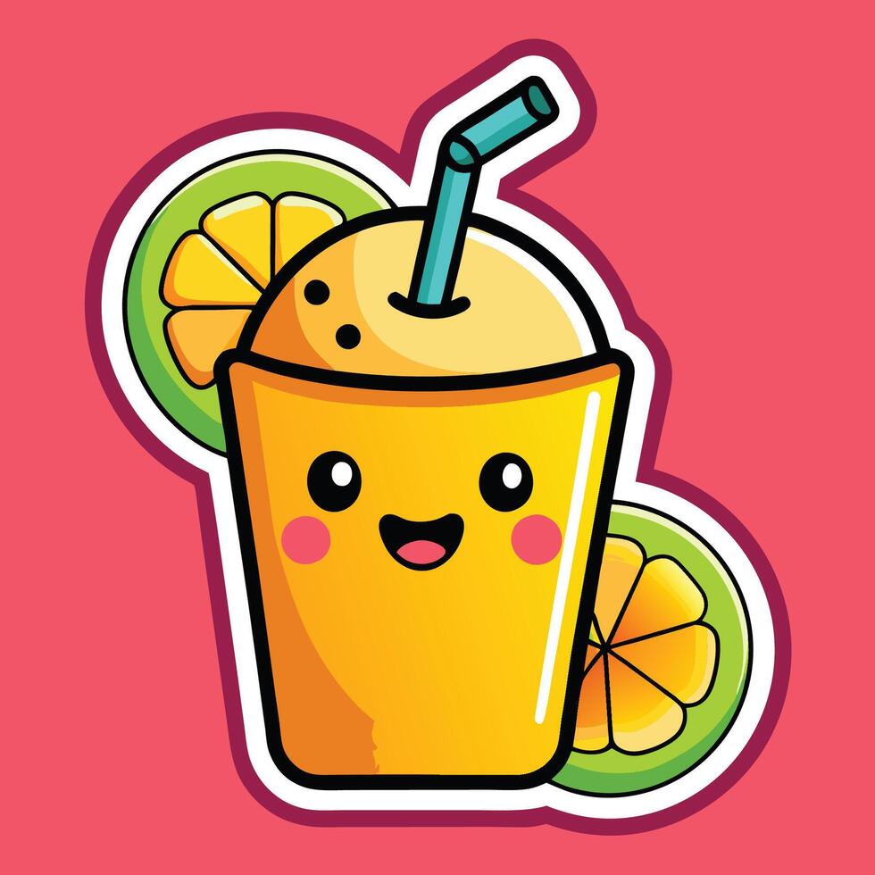 Cartoon Smoothie Sticker with a Happy Lemon vector