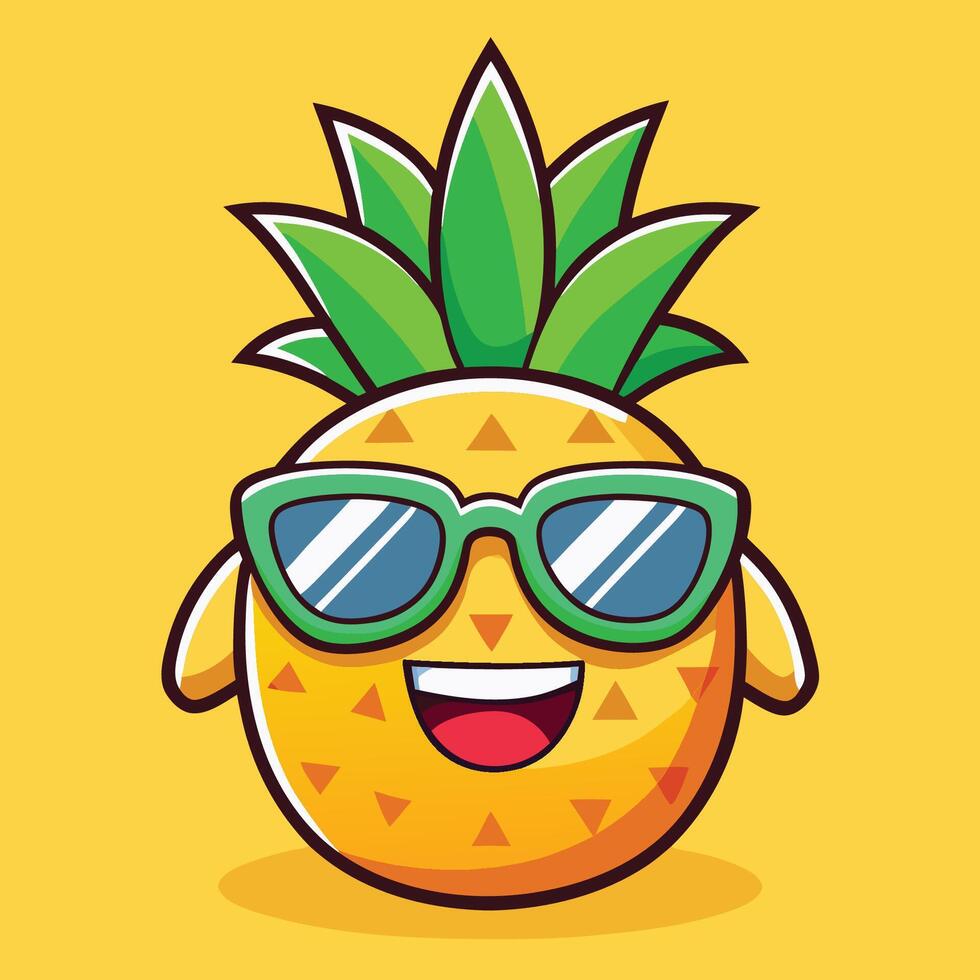Adorable Cartoon Sticker of a Beaming Pineapple vector