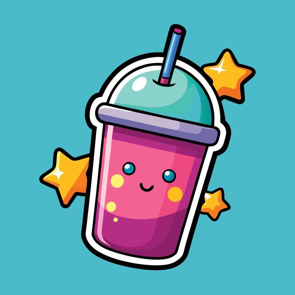 Delightful Smoothie Cup Sticker with Glittery Stars vector