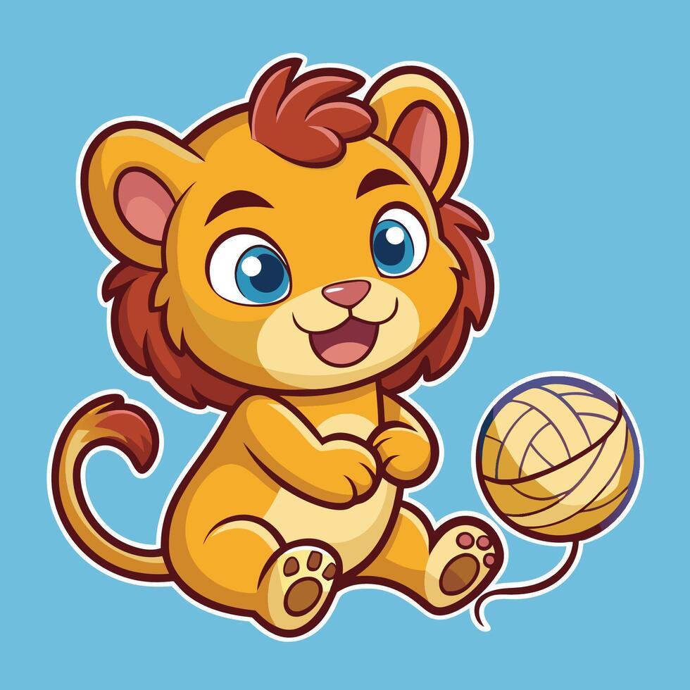 Playful Lion Cub Frolicking in a Cartoonish Sticker Design vector