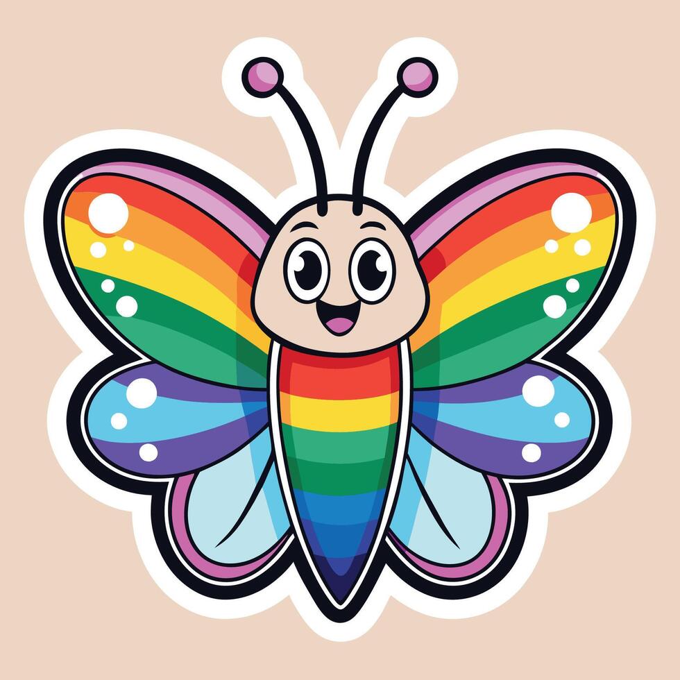 Vibrant Cartoon Butterfly with Rainbow Wings vector