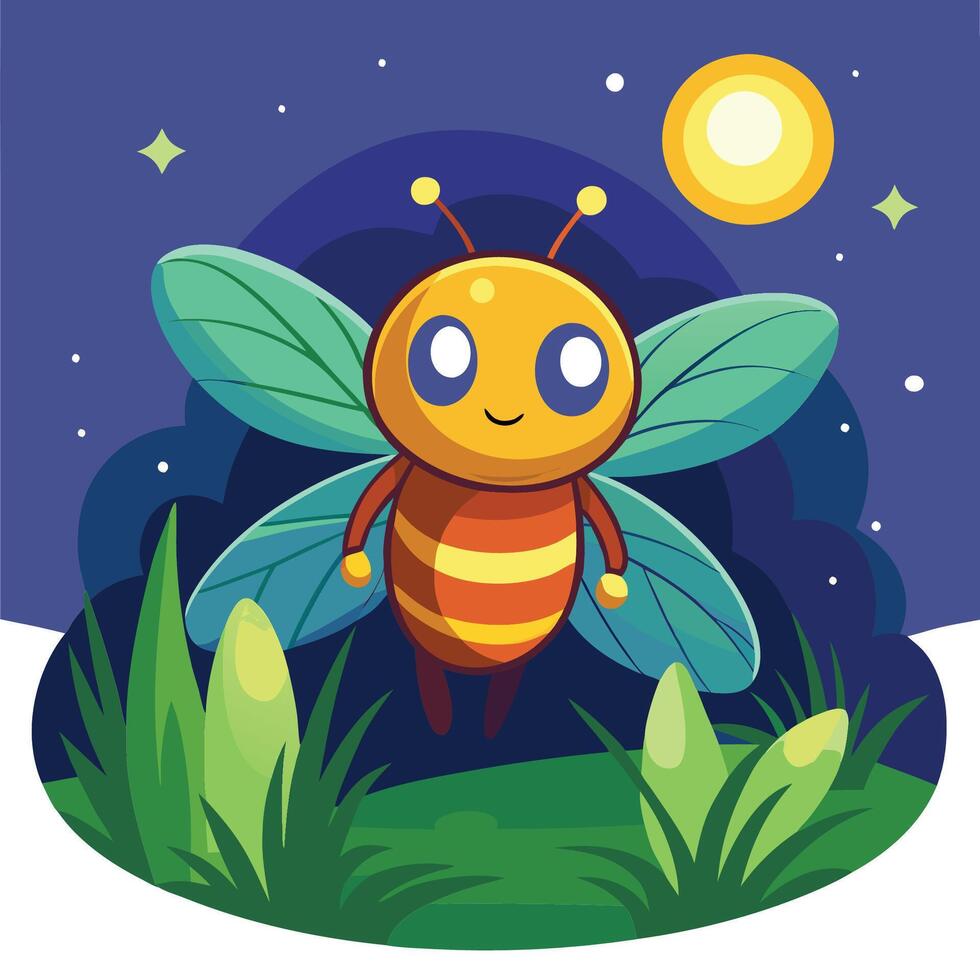Cartoon Firefly Illuminating the Night Sky with its Twinkling Glow vector