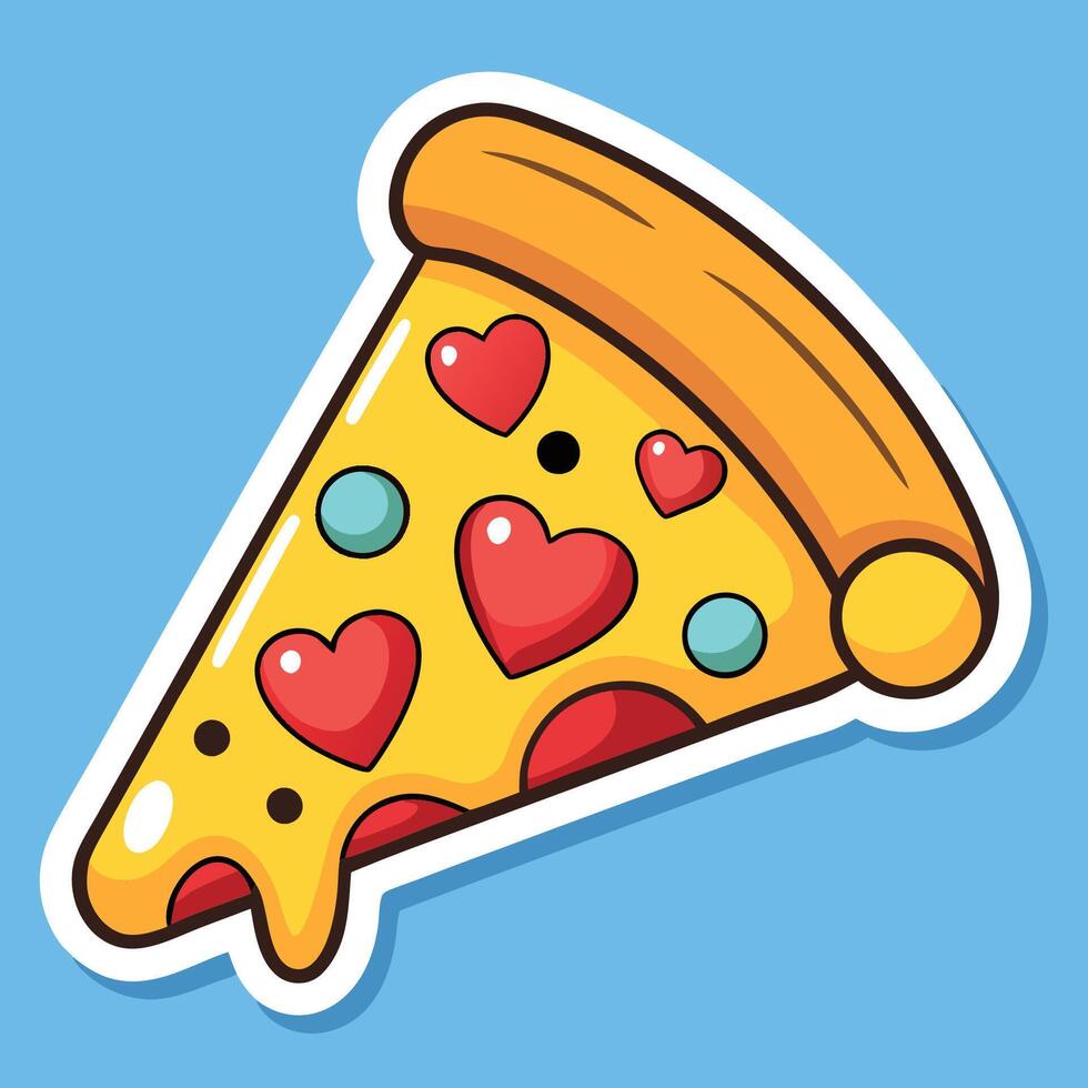Cheesy and Heartfelt Animated Pizza Slice with Hearts vector