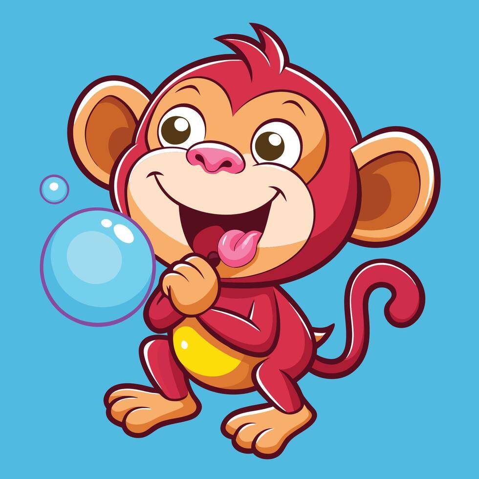 Playful Cartoon Monkey Enchanting with Bubble Blowing vector