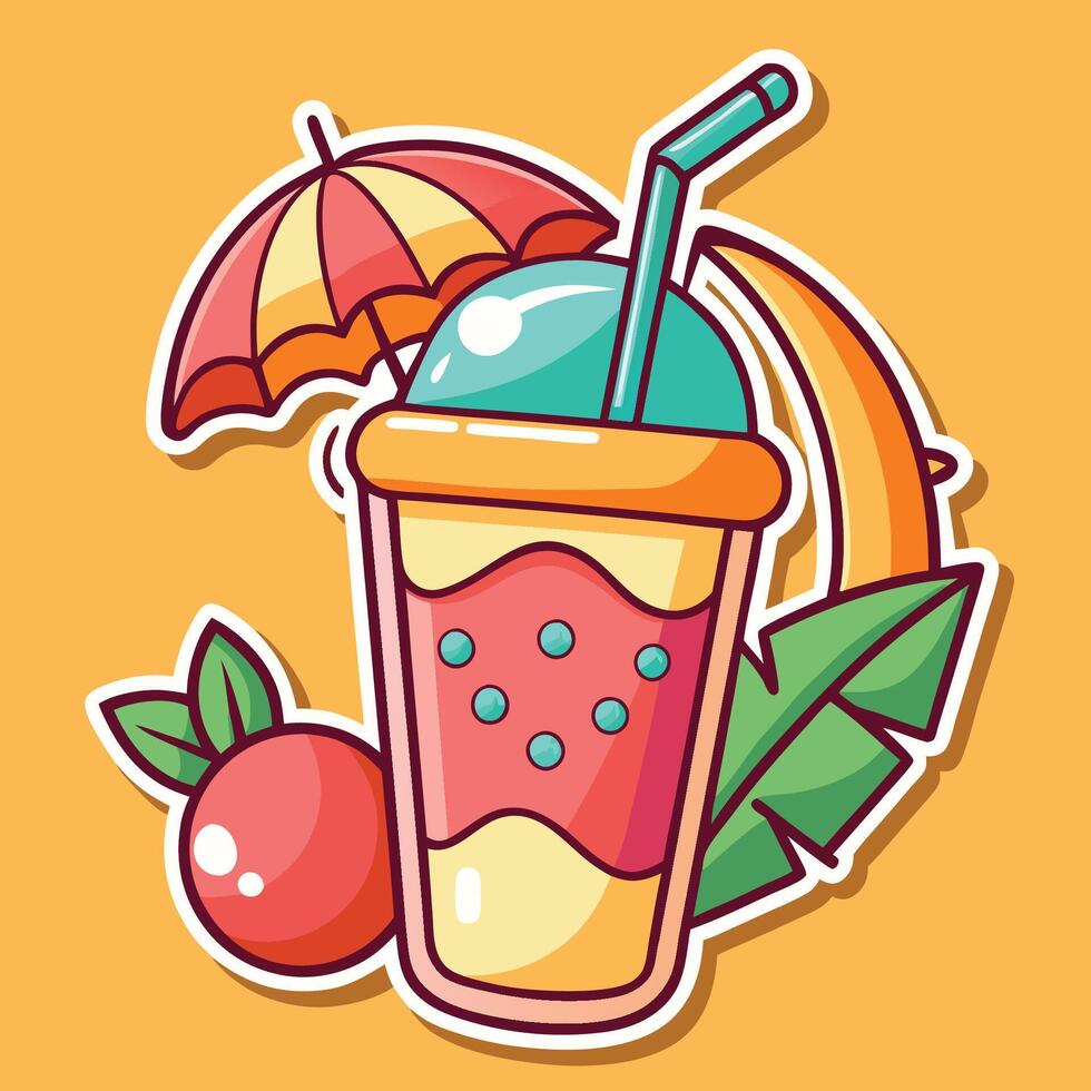 Cartoon Smoothie Sticker with Tropical Vibes and Vibrant Colors vector