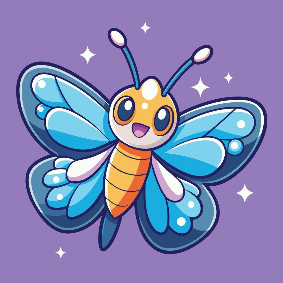 Enchanting Butterfly with Sparkling Wings A Cartoon Sticker Delight vector
