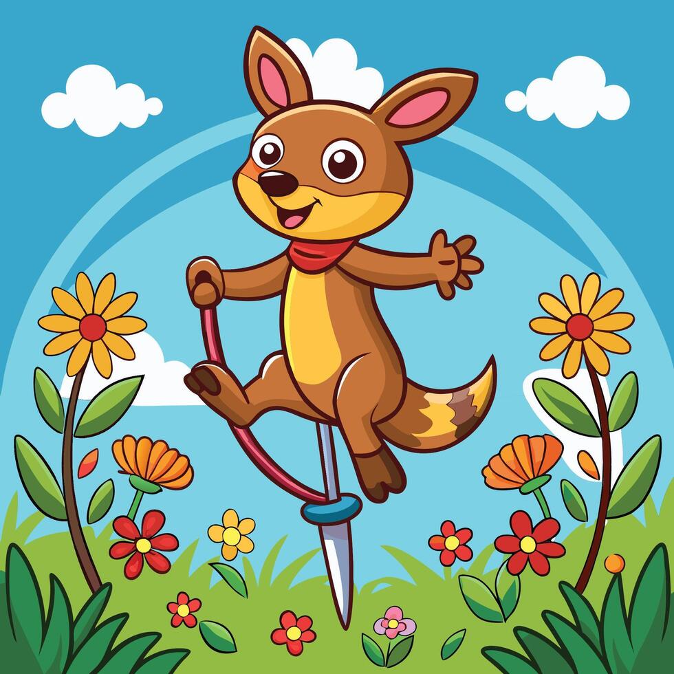 Playful Kangaroo Jumps with Excitement on a Vibrant Pog Disc vector