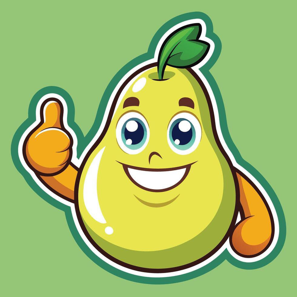 Animated Cartoon Sticker of a Cheery Pear Giving a Thumbs Up vector