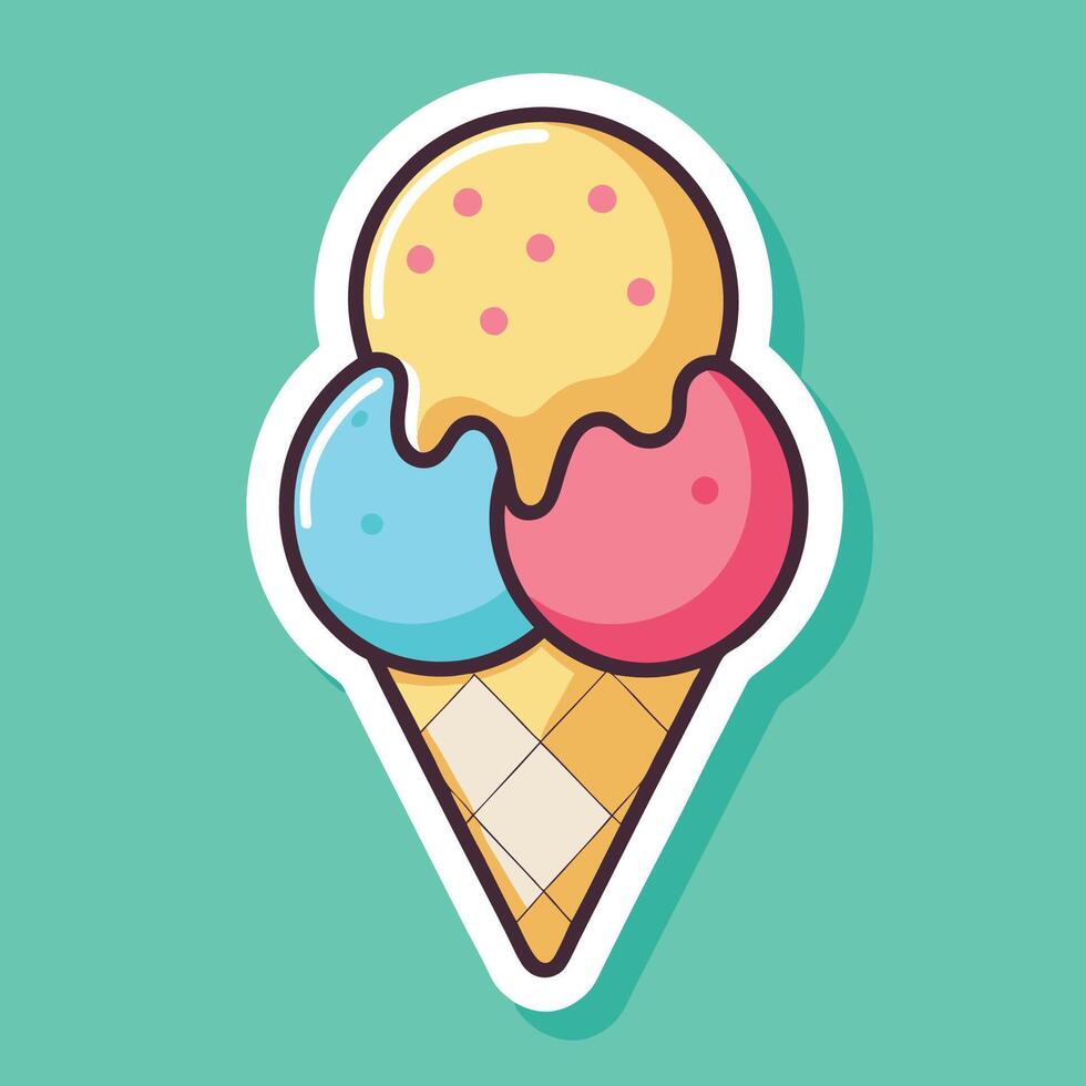 Cartoon Sticker of an Ice Cream Cone with Double Scoops vector
