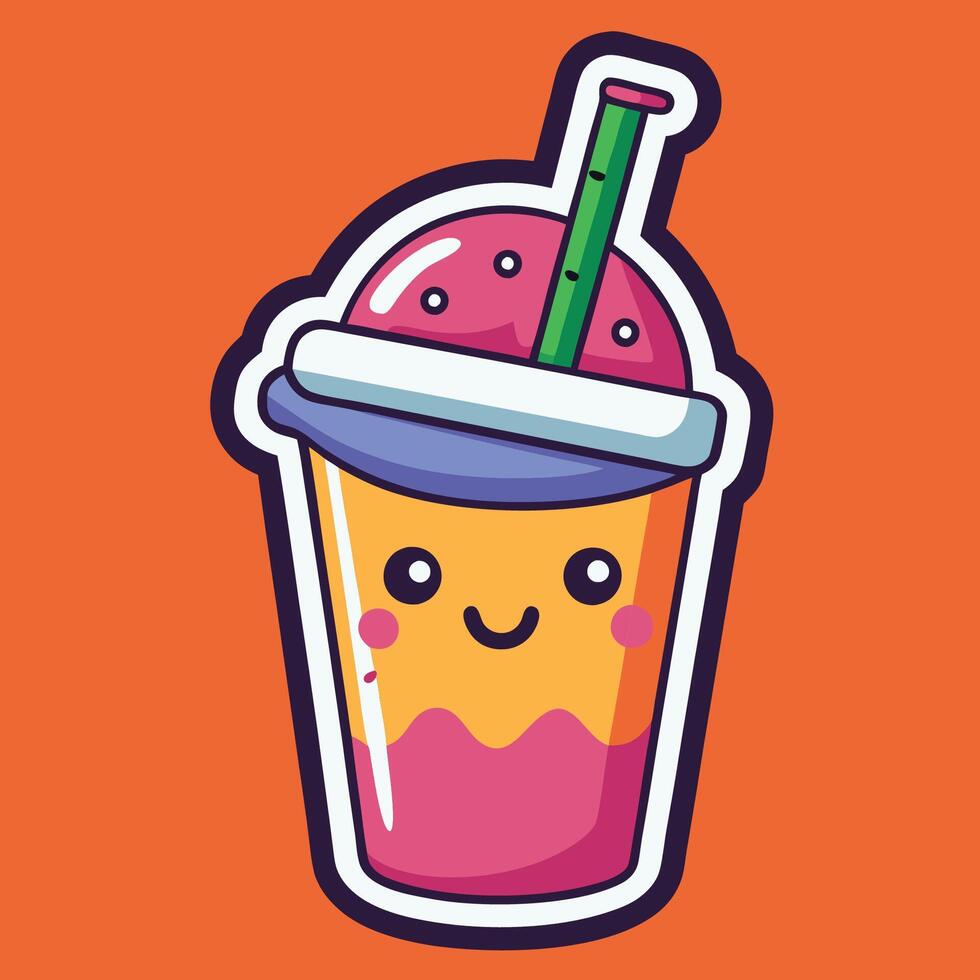 Cartoon Sticker of a Vibrant Smoothie with a Colorful Straw vector