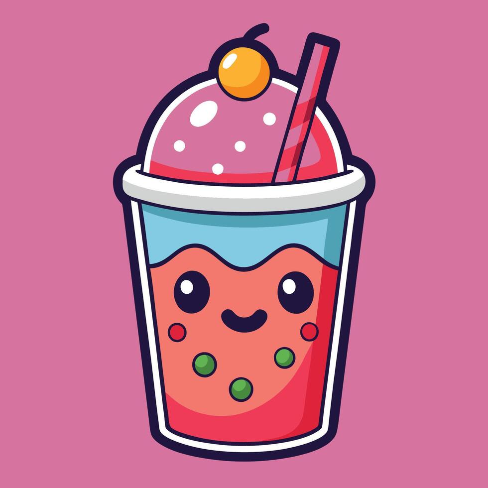 Cute Cartoon Strawberry Smoothie with a Smile vector