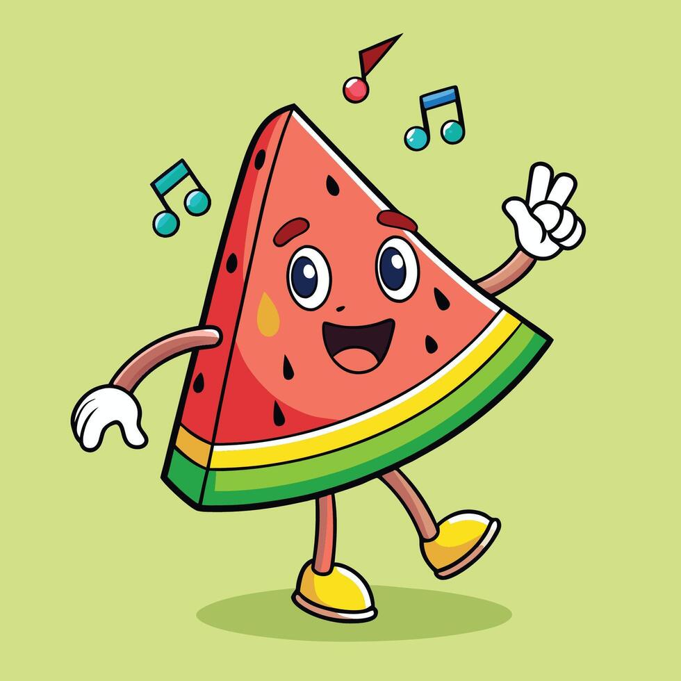 Cute and Energetic Dancing Watermelon Cartoon Sticker vector