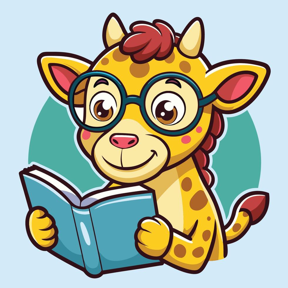 Cartoon Sticker of an Amiable Giraffe Sporting Eyeglasses vector