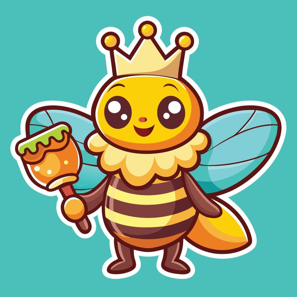 Adorable Cartoon Bee Adorned with a Miniature Crown Hovers Cheerfully vector