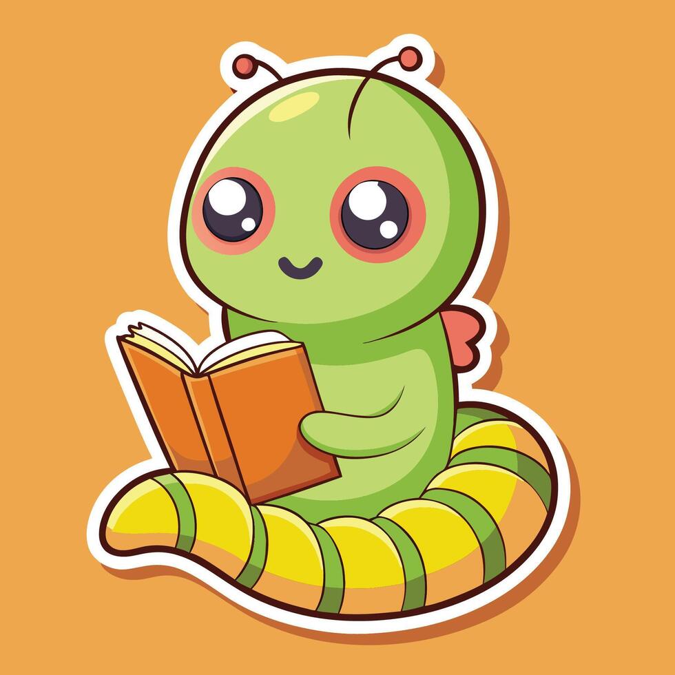 Tiny Bookworm Caterpillar Reading with Delight vector