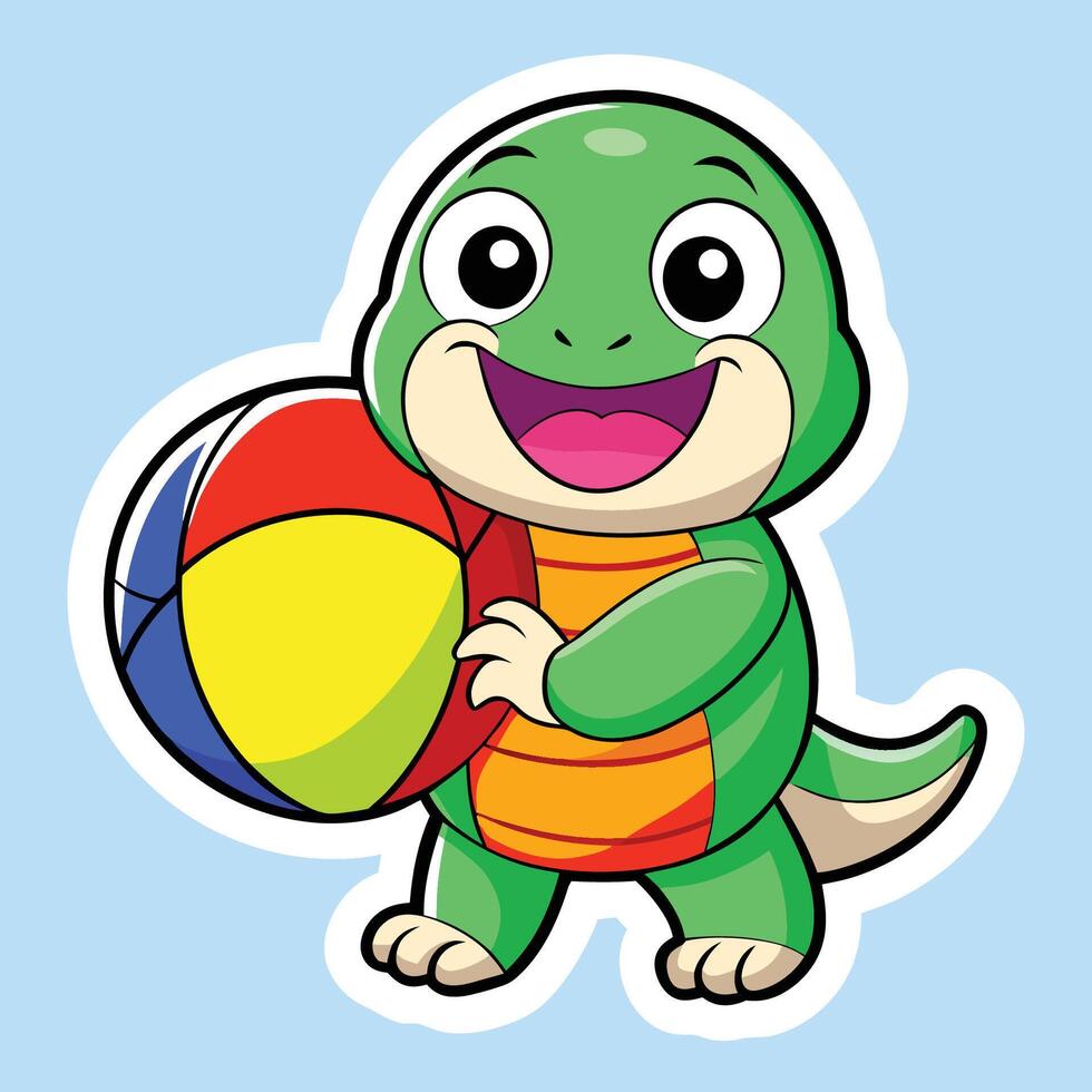 Adorable Cartoon Sticker Featuring a Smiling Turtle Carrying a Colorful Shell vector