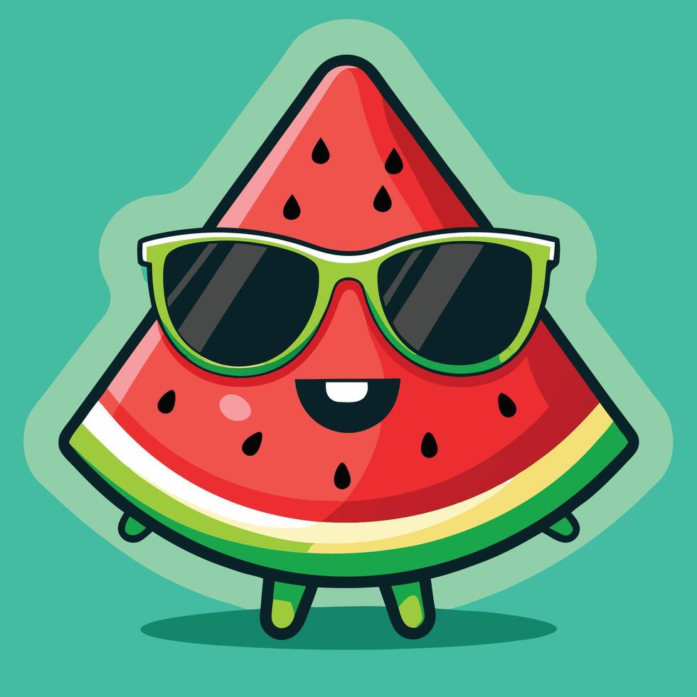 Cartoonish Watermelon Slice with Stylish Sunglasses Adorned in a Summery Sticker vector