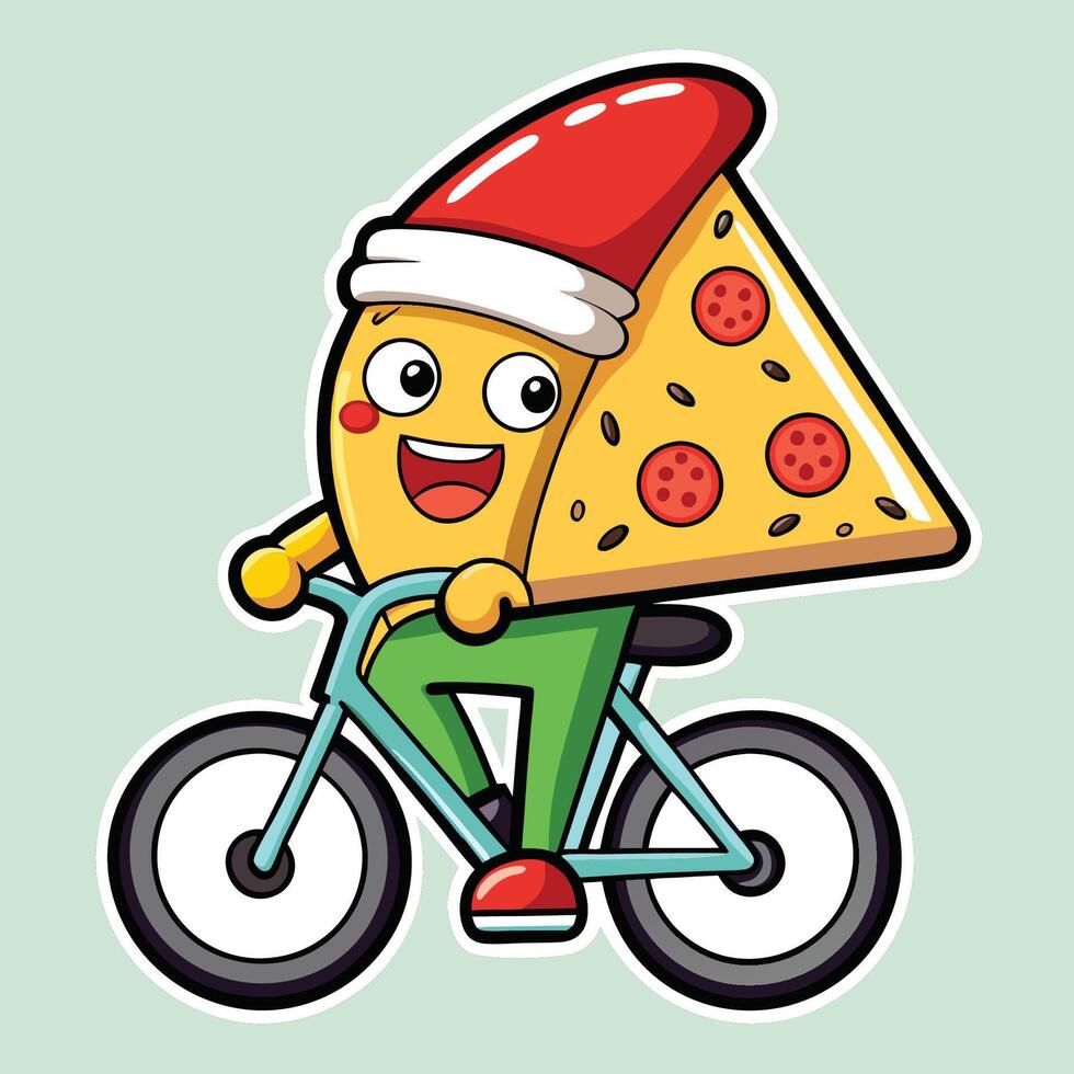 Cartoon Pizza Slice Embarks on a Joyous Bicycle Adventure vector