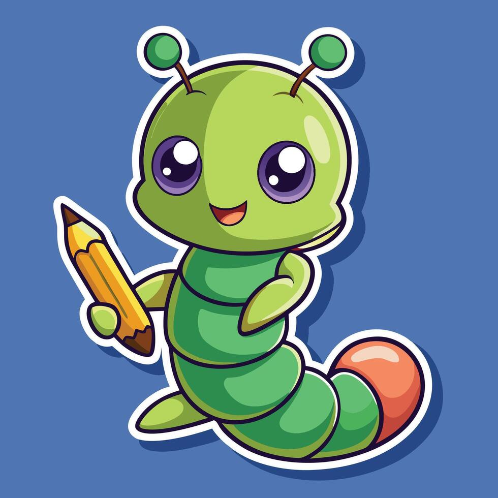 Cartoon Caterpillar Scribbling with a Tiny Pencil vector