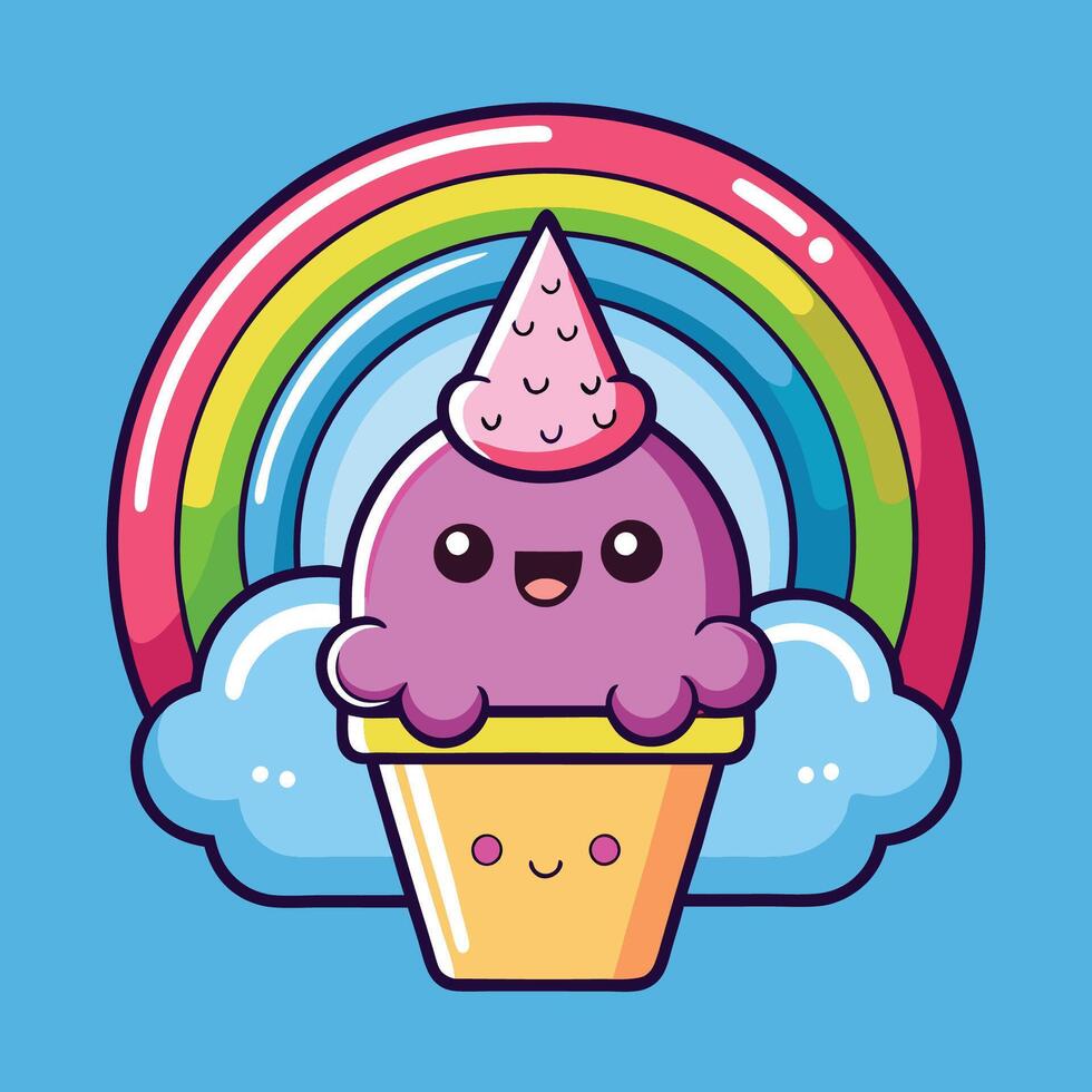 Cartoon Sticker of an Ice Cream Cone Underneath a Three vector